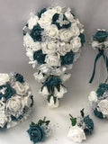 Wedding Bouquets teal Butterfly flowers Bride Bridesmaid Flower Girl Wand wedding flower