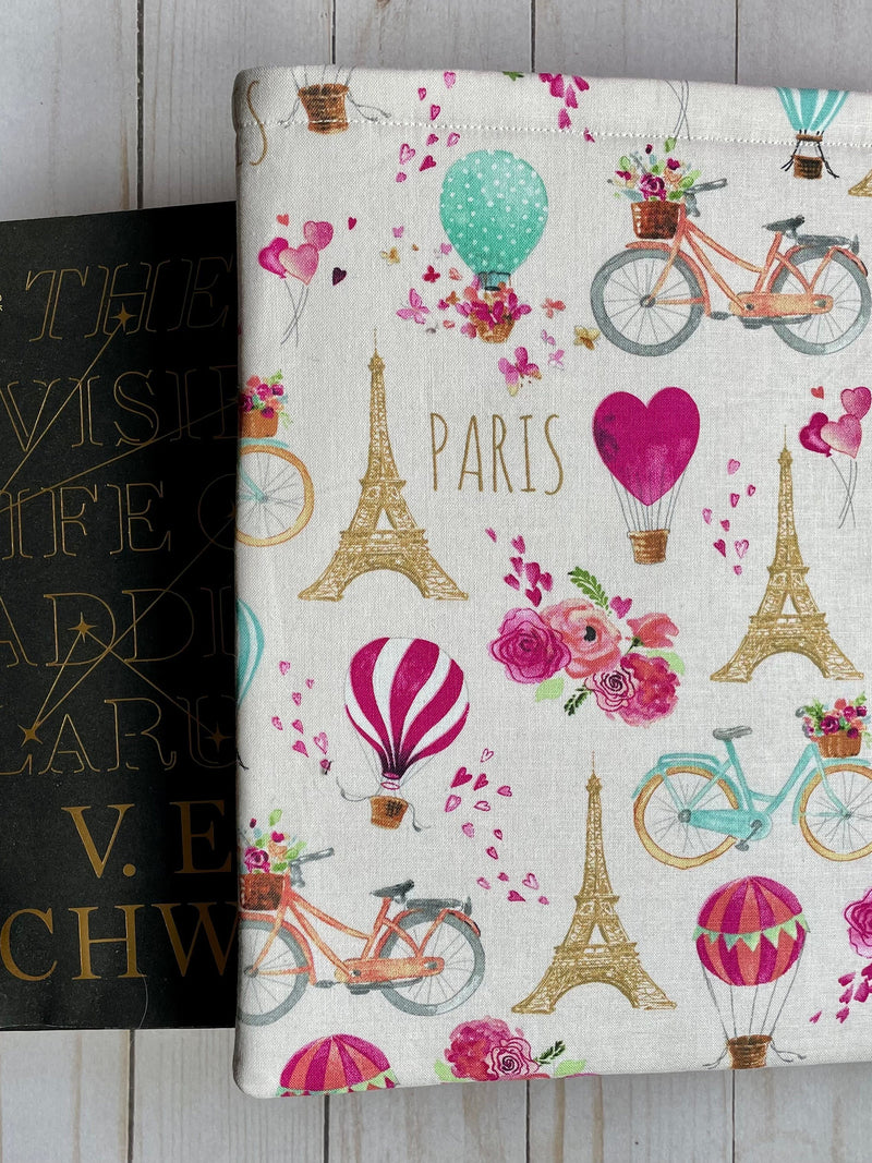 PARIS, Eiffel Tower, Love, Hearts, Flowers Romance Book Sleeve, Book Protector, Book Pouch, E-Reader Sleeve, Tablet Sleeve, Book Lover Gift Love Romance Flower