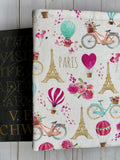 PARIS, Eiffel Tower, Love, Hearts, Flowers Romance Book Sleeve, Book Protector, Book Pouch, E-Reader Sleeve, Tablet Sleeve, Book Lover Gift Love Romance Flower