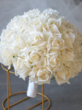 Real Touch Faux Roses Bridal Bouquet, Artificial Morandi White Ivory Roses Wedding Bouquets, Fake Flowers Boutonniere Corsages Bouquet
