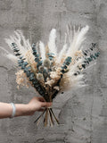 Sage Green Bridal Bouquet, Dried Preserved Wedding Flowers, Eucalyptus Pampas, Boho Wedding Bouquet-Verde wedding flower