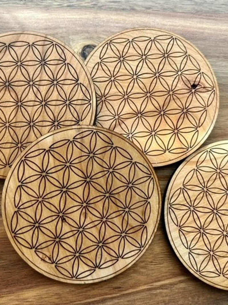 Flower of Life handmade Coasters - Solid Wood ANNIVERSARY