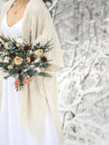 Dried Flower Bridal Bouquet: White Roses, Cedar & Cotton Boho Arrangement Bouquet