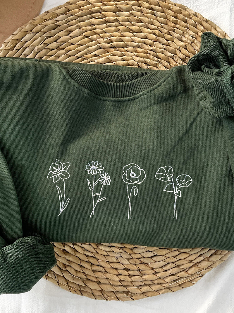 Custom birth flower embroidered sweatshirt,Custom embroidered sweatshirt,Flower Sweatshirt,Personalized gift,Perfect Mothers Day Gift ANNIVERSARY