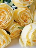 9 Yellow roses bunch, Soft Yellow Silk Artificial Flowers, DIY wedding flowers, Floral stems, Flower Bunch, Home Accents, Center Piece silk flower