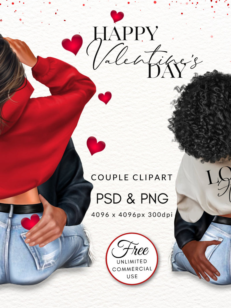 Valentines Day Couple Fashion Illustration Love Planner Gift DIY Clipart, Free Commercial Use Love Romance Flower