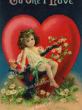 Antique Valentine's Day Postcard Heart Flowers Love Friendship Romance Junk Journal Scrapbook Digital Download Love Romance Flower