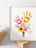 Valentine Mother's day craft handprint art birthday activity floral bouquet grandma flower DIY kids children toddler baby printable keepsake birthday flower