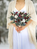 Winter Dried Flowers Bouquet l Hot Pink & Cedar Boho Bouquet l Cotton Flowers Bridal Boutonniere Bouquet