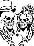 Skull Lovers Skeleton Couple Love Male Top Hat Female Flower Holiday Romance Horror Gothic Wedding Heart Art Logo Tattoo Design SVG PNG Cut Love Romance Flower