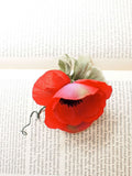 Vibrant Red Silk Poppy Hair Flower or Pin on Corsage silk flower
