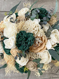 Hunter Green, Wedding Bouquet, Bridal Bouquet, Sola Flower, Wedding Flower, Wooden Flower, Emerald Green, Blush, Rustic, Boho Bouquet