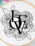 LOVE WITH ROSES | Embroidery Pdf Template | Romance, Valentines Day, Heart, Wedding, Anniversary Love Romance Flower