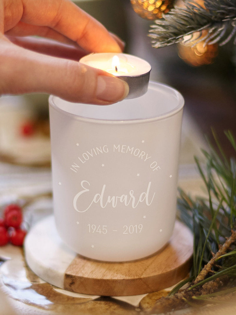 Personalised Memorial Tealight Holder: Engraved Remembrance Gift with Soy Candles sympathy flower
