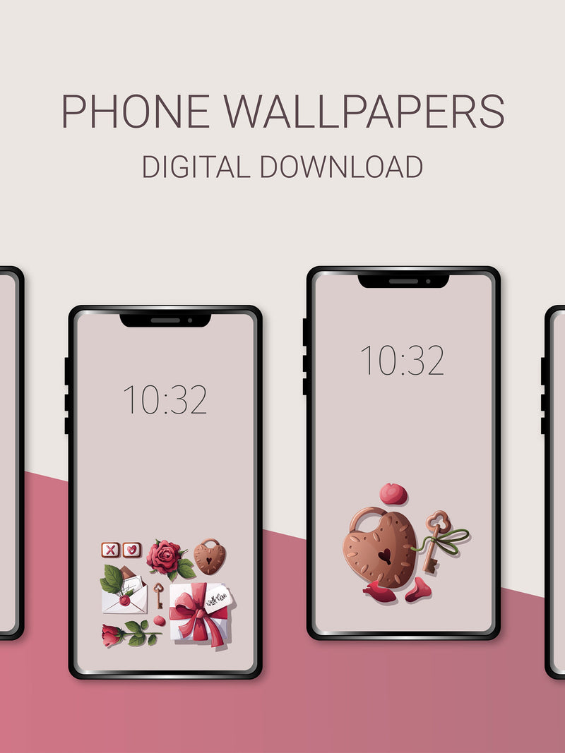 Romantic Roses Phone Wallpaper Set: Valentine's Day Backgrounds (Digital Download) Love Romance Flower