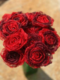 Red OmbrŽ Lace Roses with Stems, Lace Flower Bouquet, Lace Flowers, Lace Roses, 13th Wedding Anniversary Gift, Lace Gift for Her, Thirteenth ANNIVERSARY