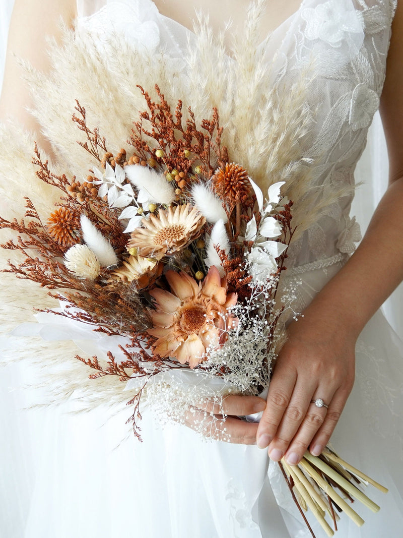 520 Rust Orange,Wedding bouquet,Bohemian wedding,Bridal bouquet,Dried flower bouquet,Pampas Grass bouquet,Natural flower,Wedding decoration wedding flower