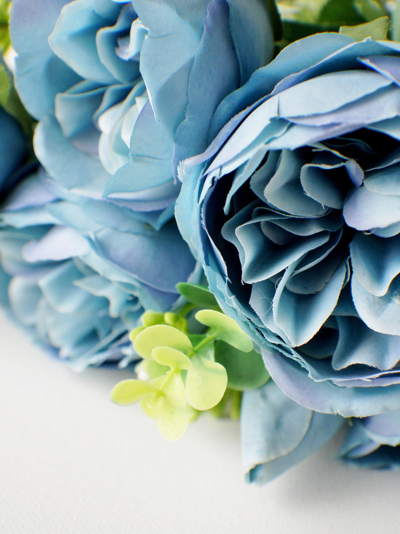 Dusty Blue peony bunch, Off White Silk Artificial Flowers, DIY wedding flowers, Floral stems, Flower Bunch, Home Accents, Center Piece silk flower