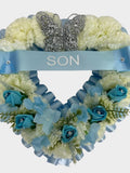Artificial Open Heart Funeral Wreath, Ivory Carnations, Handmade Memorial Tribute FLOWER DELIVERY
