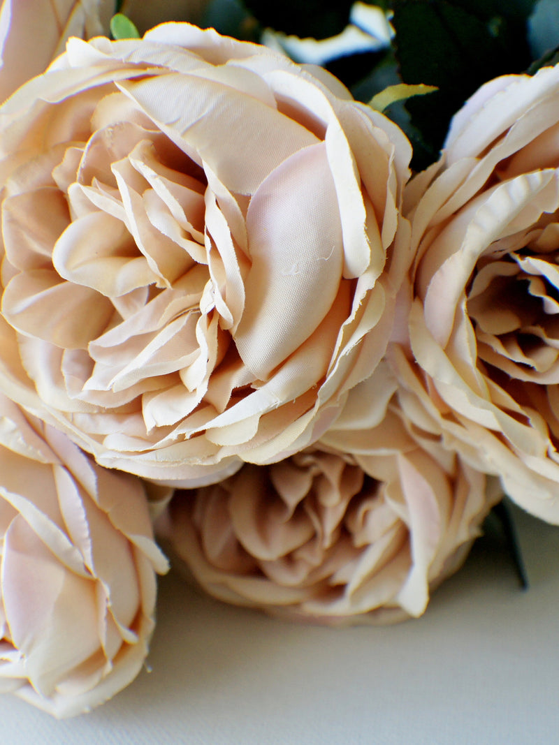 9 Champagne roses bunch, Off White Silk Artificial Flowers, DIY wedding flowers, Floral stems, Flower Bunch, Home Accents, Center Piece silk flower