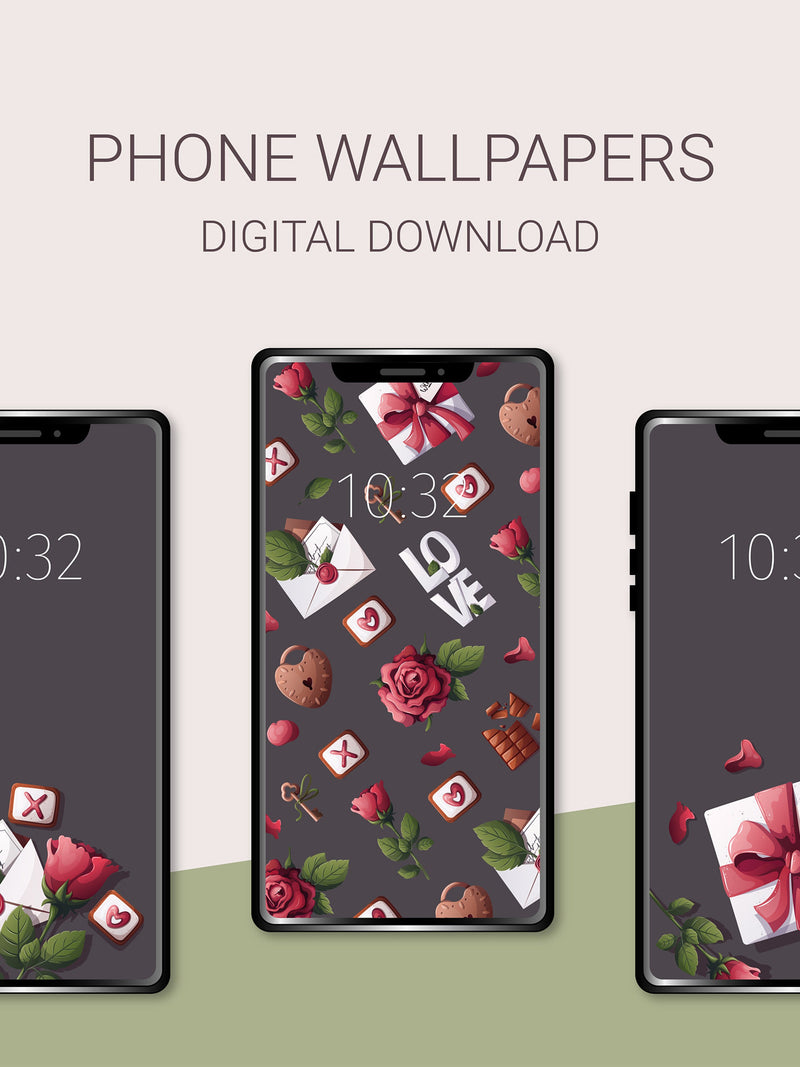 Romance Phone Wallpapers: Roses, Love Letters (Set of 3) (Digital Download) Love Romance Flower