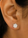 Diamond Earrings, Cluster Flower Studs, 14k Yellow White Rose Solid Gold, Social Value Jewelry ANNIVERSARY