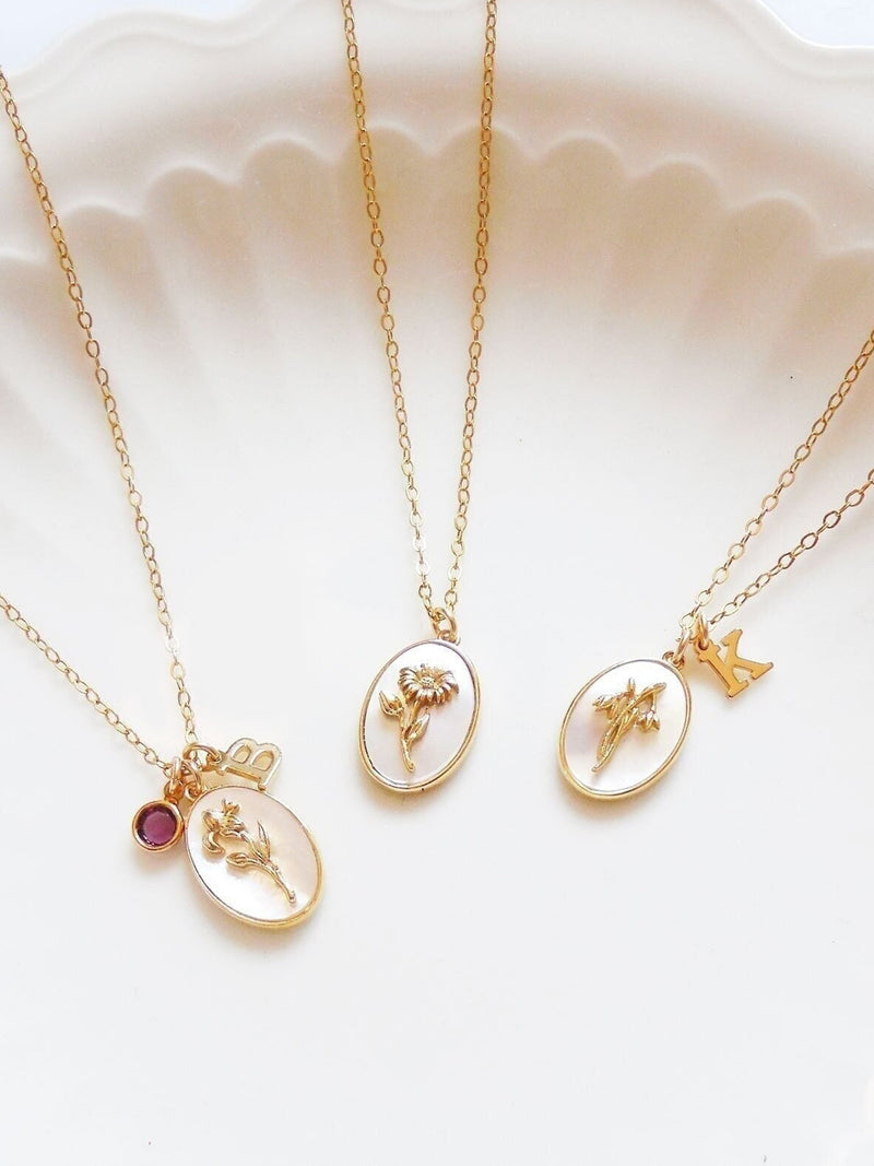 Birth Flower Necklace, Gold Filled Birth Month Flower Necklace, Bridesmaid Gift, Personalized Birth Flower, Birthday Gift birthday flower