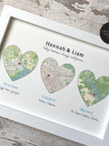 Custom contemporary 3 location map art, met engaged married home, wedding anniversary engagement gift, modern maps available worldwide ANNIVERSARY
