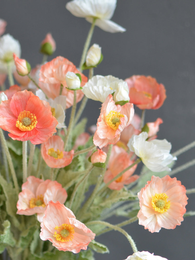 23.5" Faux Poppy Flowers/4 Heads, Artificial Coral Pink Poppy Flower, DIY Florals/Centerpieces, Wedding/Home/Kitchen Decorations | Gifts faux plants