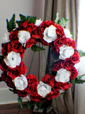 Memorial Flower Wreath: Red & White Roses, Gravesite Tombstone Flowers sympathy flower