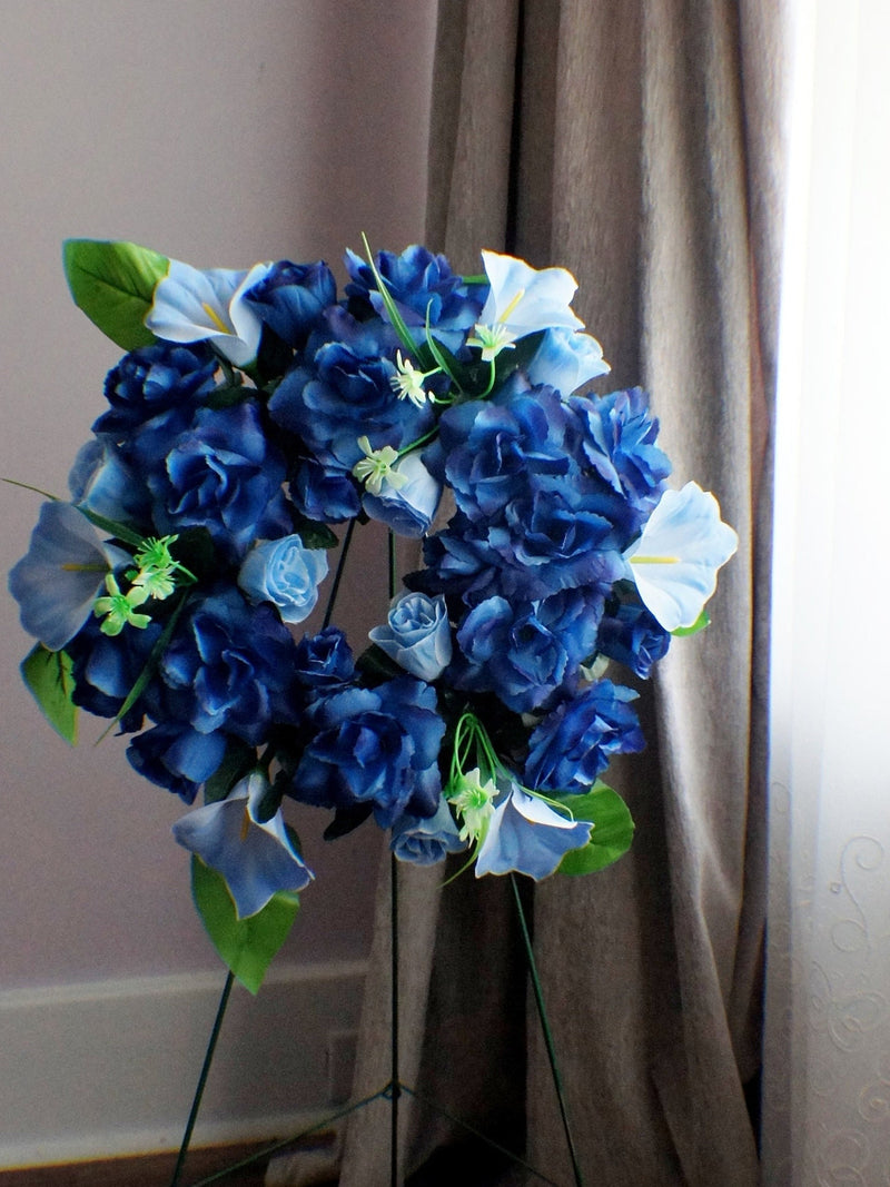 Blue Rose & Lily Headstone Wreath: Gravesite Memorial Flowers sympathy flower