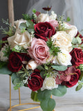 Faux Flowers Wedding Bouquet, Burgundy/Ivory/Rose Pink Boho Bouquet, Bridal Bridesmaids Bouquet,Real Touch Roses and Eucalyptus Bouquet