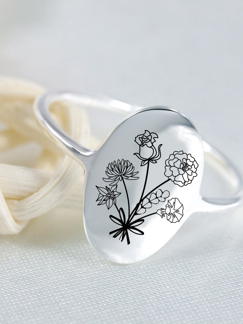 Multiple Birth Flower Ring, Bouquet Ring, Personalized Family Flowers Ring, Floral Rings, Birthflowers Ring for Mom, Mother's Day Gift birthday flower