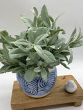 Sage Plant in Blue Ceramic Pot, Potted Fake Plants for Kitchen Counter, Dining Room Decor, Artificial Herbs Decoration, Farmhouse Greenery faux plants