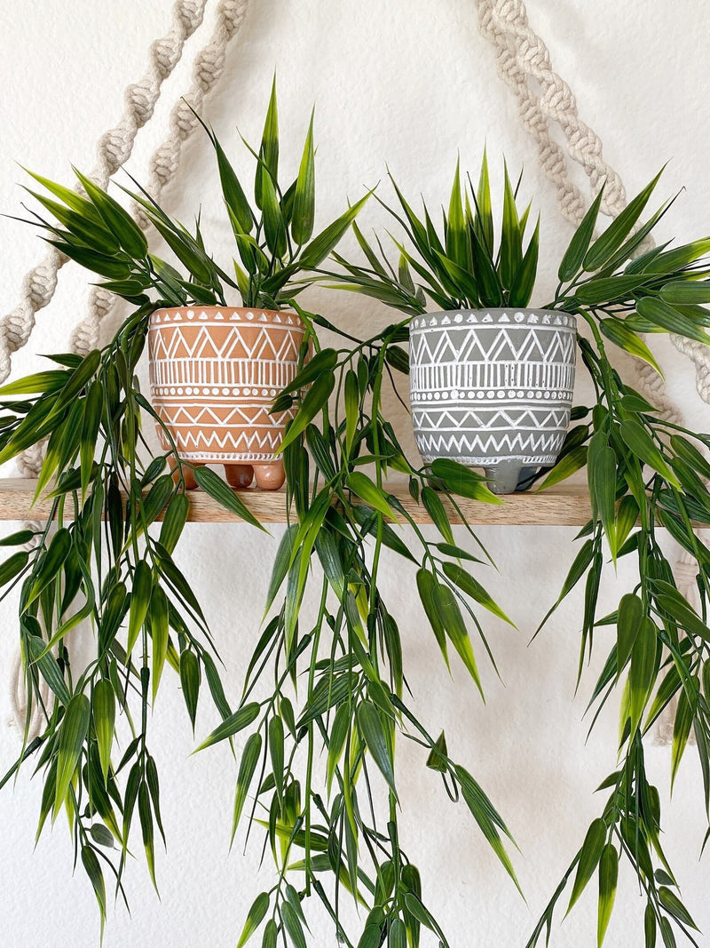 Artificial Bamboo Hanging Plant in Textured Ceramic Pot - Faux Bamboo Trailing Plant - Floating Shelf, Boho Farmhouse Decor Fake Plant faux plants