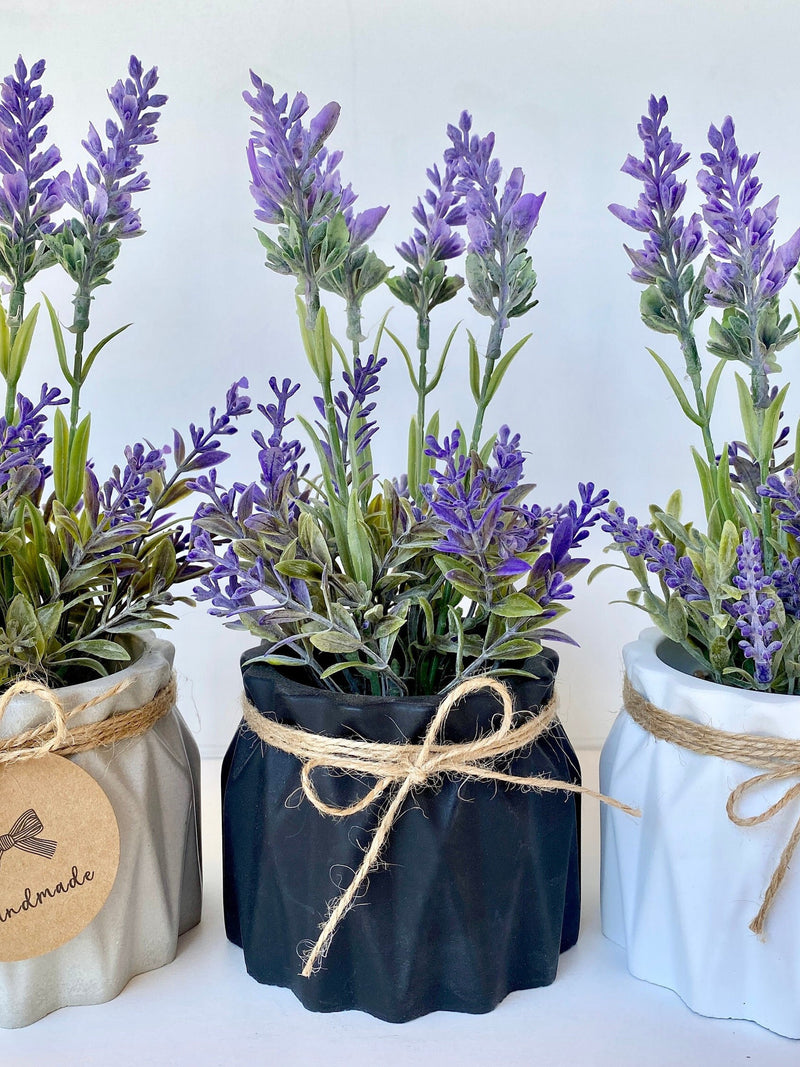 Lavender Plant in Handmade Concrete Pot - Artificial Flowers - Faux Lavender - Rustic, Farmhouse Decor - Floating Shelve Decor faux plants