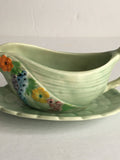 Carlton Ware Small Sauce Pitcher with Underplate in Light Green with Floral Design flower spore