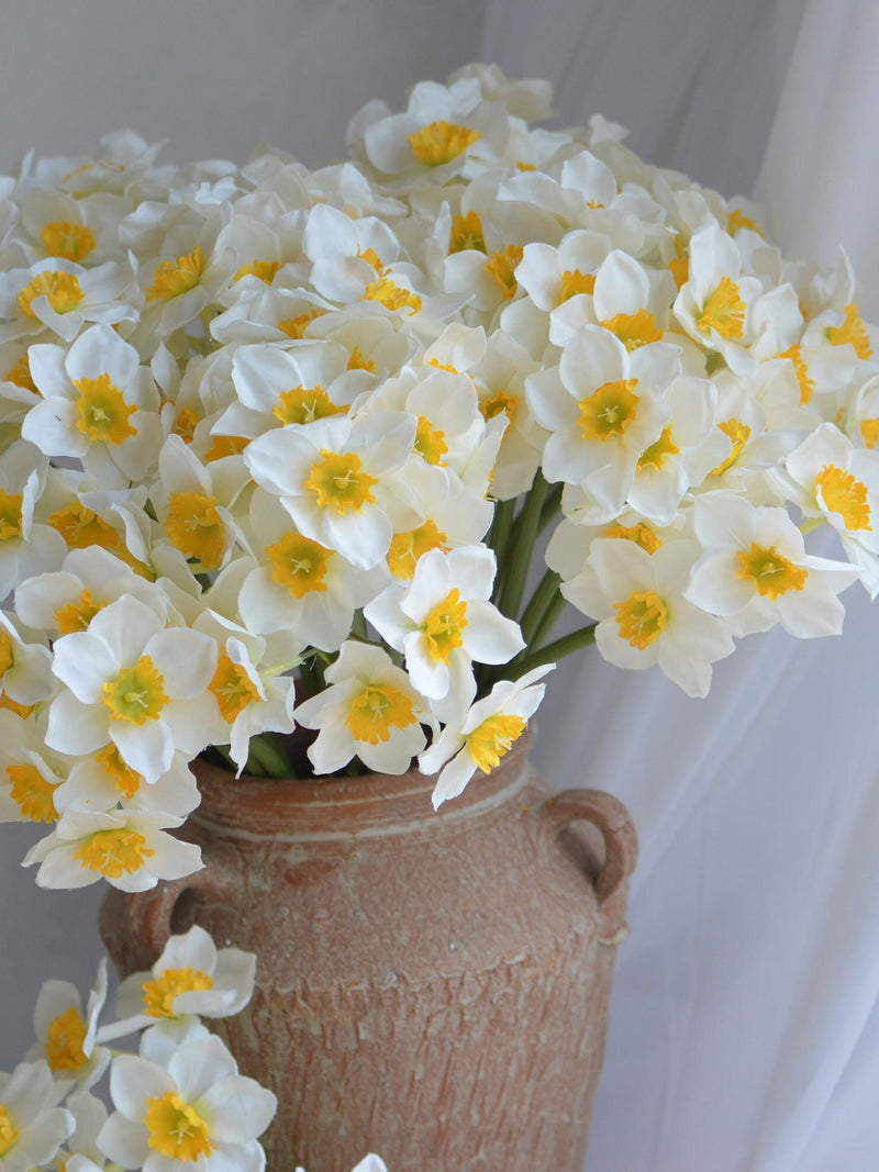 6 Stems Faux Daffodils Bouquet in White Yellow,  Artificial Daffodils Bunch, Fake Spring Plant Stem, DIY Wedding/Home Decoration | Gifts FLOWER DELIVERY