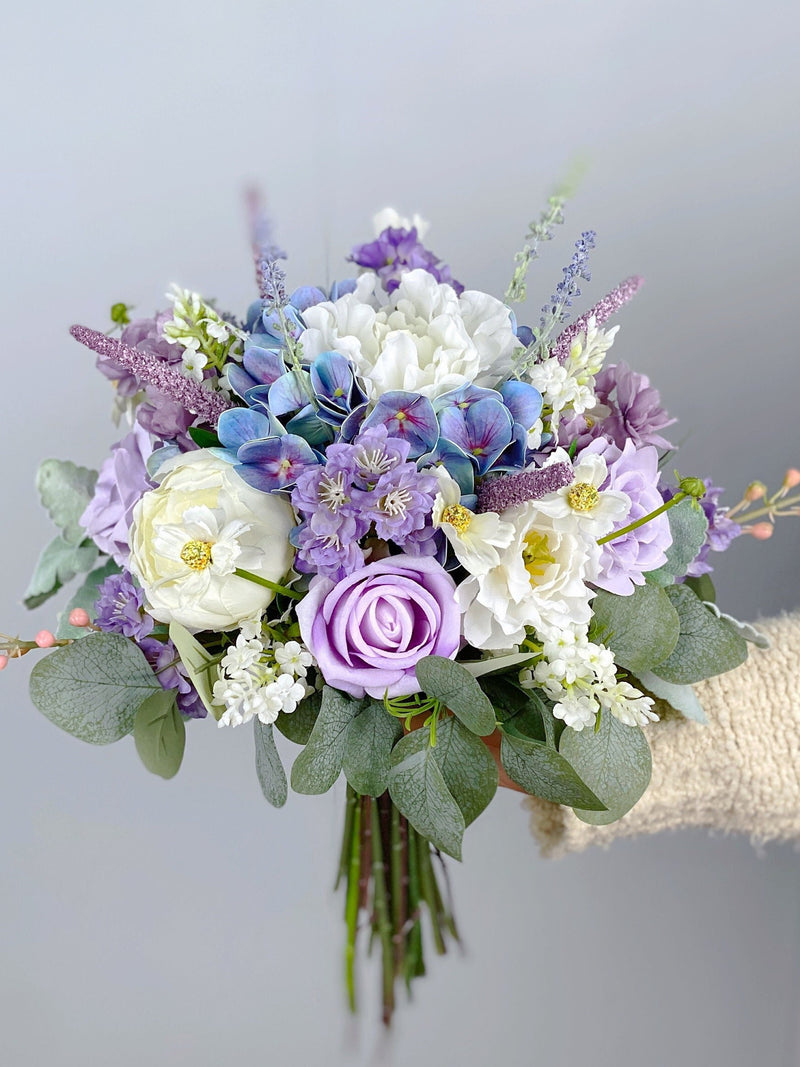 Lavender Rose Bridal Bouquet: Dusty Purple Silk Flower Wedding Bouquet