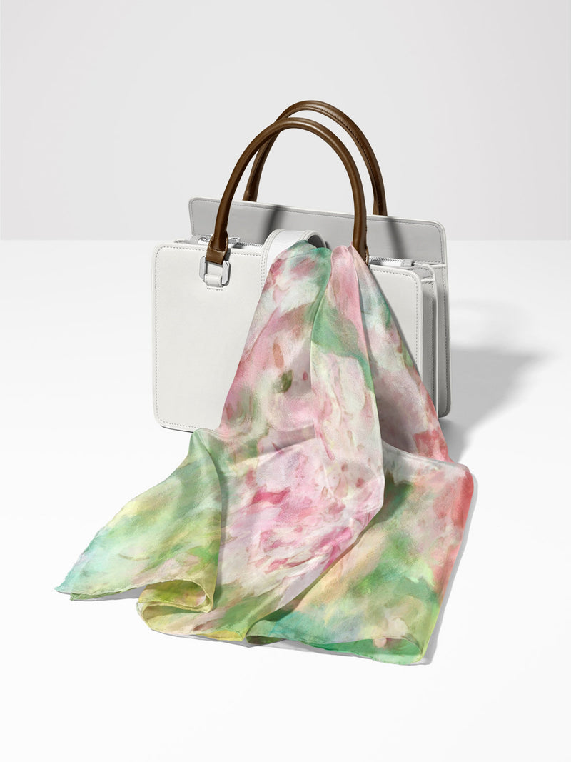 Silk Square Scarf: Pink Peony Flowers, Large Neck Scarf, Cancer Head Cover Gift silk flower