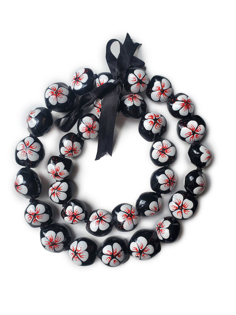 32" Best Quality Hawaii Hibiscus Flower  Kukui Nut Necklace Lei FLOWER DELIVERY