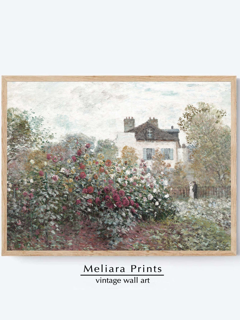 Vintage Summer Cottage Oil Painting | Love In A Garden of Dahlias, Flowers Wall Art Print I Farmhouse Decor I Digital Download Love Romance Flower
