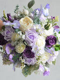 Faux Lilac Lavender Purple Flowers Bridal Bouquet, Real Touch Roses, Bridesmaids Bouquet, Handmade Bouquet/Boutonniere/Wedding Corsages wedding flower