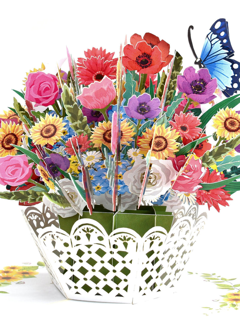 Mixed Flower Basket 3D Pop Up Birthday Card, Mother's Day Card, Anniversary Card, Valentines Day Card, Congratulations Card, Spring Card FLOWER DELIVERY