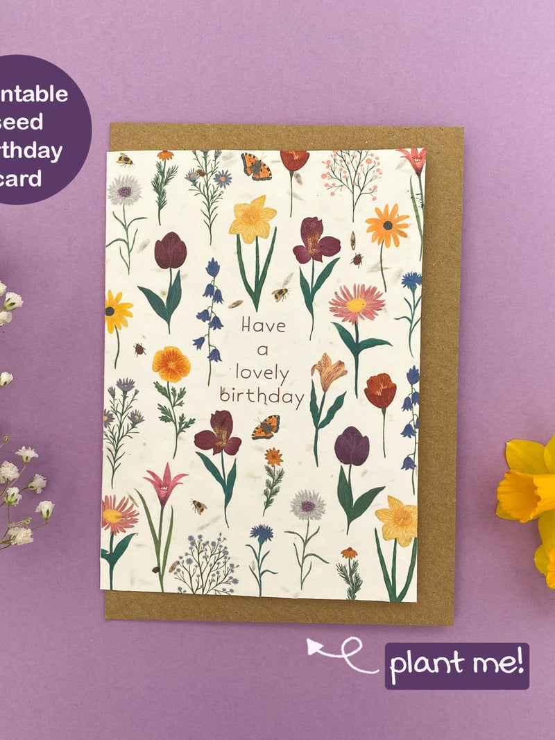 Plantable have a lovely birthday card, Floral happy birthday card, Wildflower seed card, Eco friendly biodegradable card, Botanical flowers birthday flower