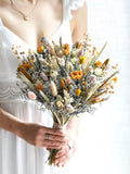Rustic Yellow Dried Flower Bouquet, Boho Bridal Decor Bouquet