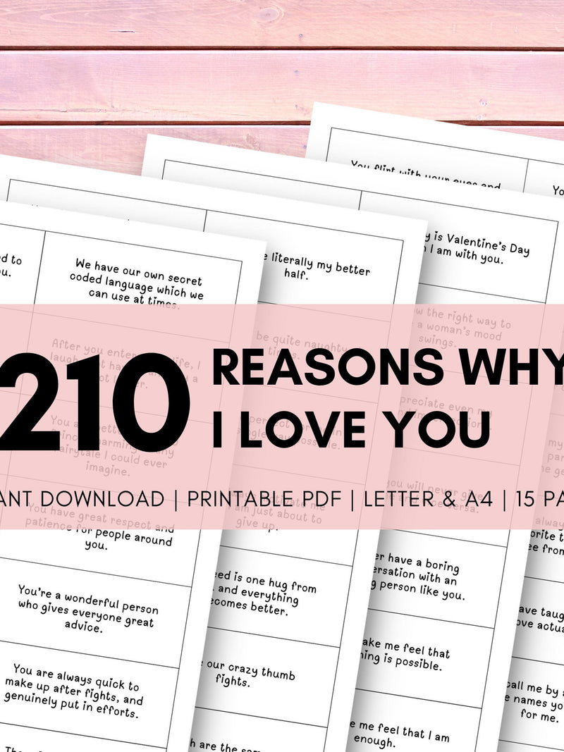 210 Reasons Why I Love You Printable Notes (PDF Download) Love Romance Flower