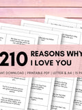 210 Reasons Why I Love You Printable Notes (PDF Download) Love Romance Flower