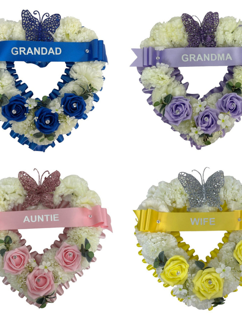 Artificial Flowers open heart grave Wreath  Cemetery Funeral Tribute Memorial hearts mum , gran , Grave pot flowers with butterfly sympathy flower