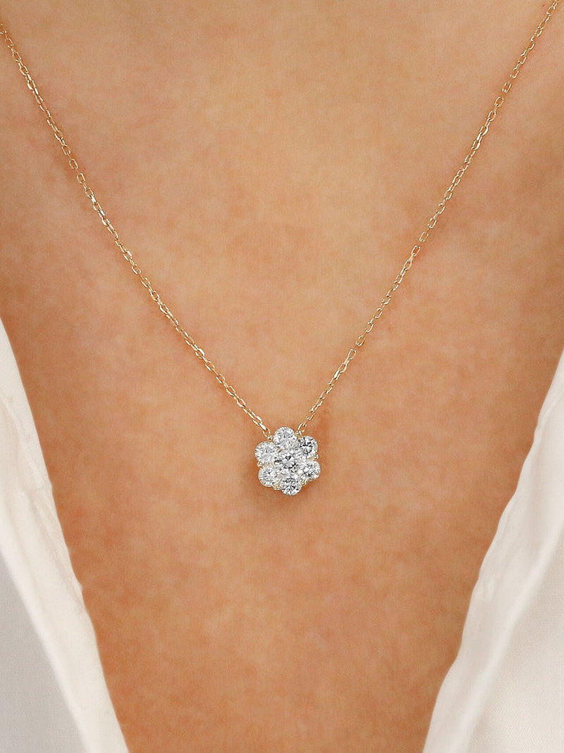 14k Solid Gold Natural Diamond Flower Cluster with Adjustable Drawstring Chain birthday flower